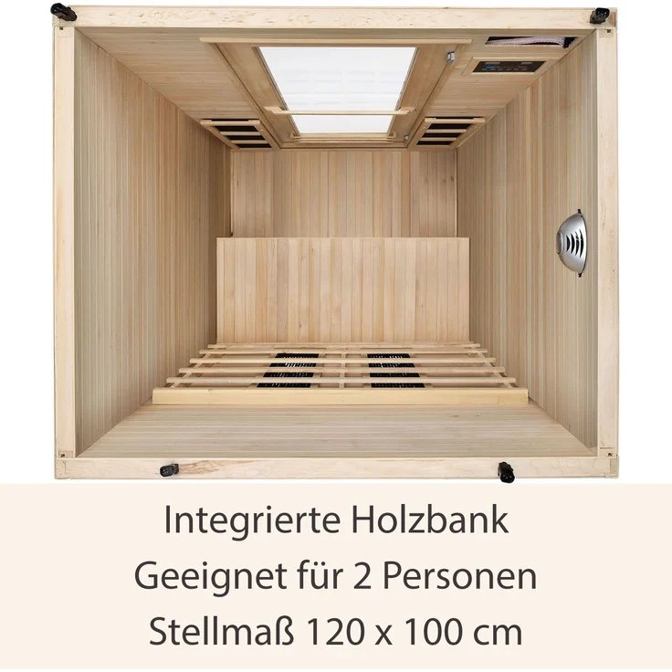 Artsauna Infrarotkabine Oslo – Vollspektrum Infrarotsauna für 2 Personen – LED-Farblicht, digitale Steuerung – 120 x 100 cm – Hemlock-Holz – Bild 5