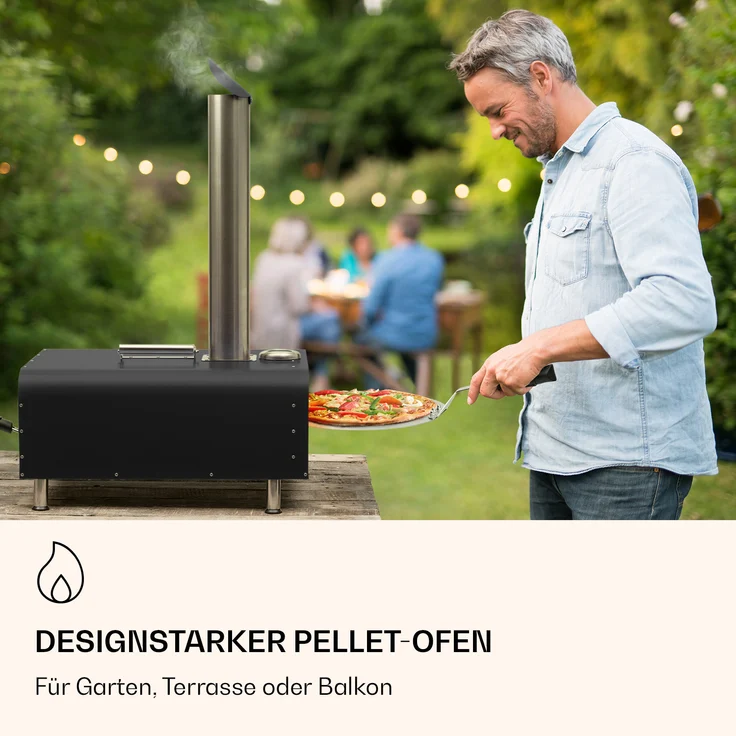 Diavolo Pizza-Pelletofen inkl. Pizzastein Thermometer Edelstahl Schwarz – Bild 2