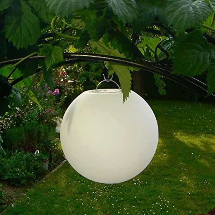 @tec Kabellose 25cm LED Kugel-Leuchte, Gartenbeleuchtung mit Farbwechsel, Fernbedienung & 16 Farben, spritzwassergeschützt, hängend & stehend – Bild 3