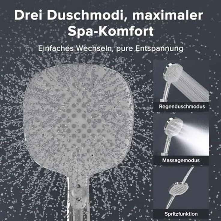 doporro Badewannenarmatur DSN-403, Wasserfallarmatur aus Vollmessing mit Handbrause, 3 Strahlarten, 1,5m Brauseschlauch und Halterung, Silber – Bild 3