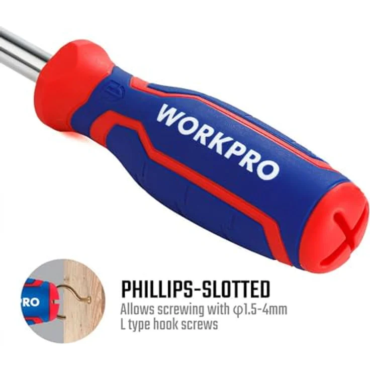 WorkPro Bit-Schraubendreher Set, PH2 und PH1 mit ergonomischem Griff und Chrom-Vanadium-Klingen, 78mm und 65mm Bits – Bild 5
