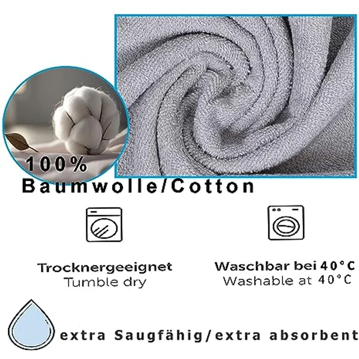 Betz Hundehandtuch extra saugfähig & schnelltrocknend Haustierhandtuch mit Klettverschluss 100% Baumwolle Hunde Bademantel Farbe Grau Größe XL – Bild 3
