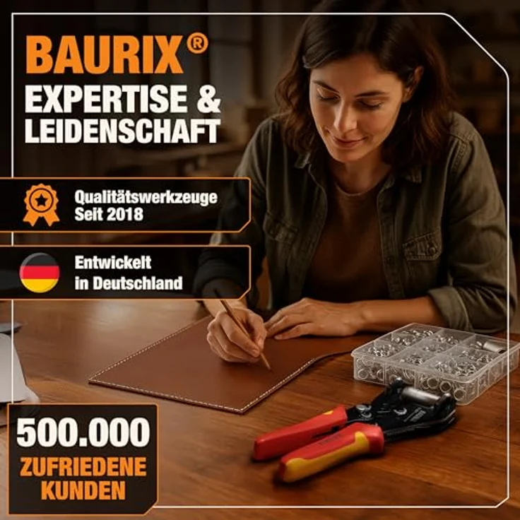 BAURIX® TALOS Ösenzange für Planen, inkl. 200 rostfreier Ösen (Ø 10mm), ohne Vorstanzen, magnetischer Halt, Karbonstahl-Werkzeug für PVC, Stoff, Leder – ideal für Schneider, Heimwerker & Bastler – Bild 4