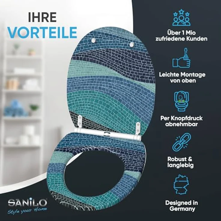 Sanilo WC Sitz Top Fix Marin, mit Absenkautomatik, bruchfestem Holz und antibakterieller Beschichtung – Bild 2