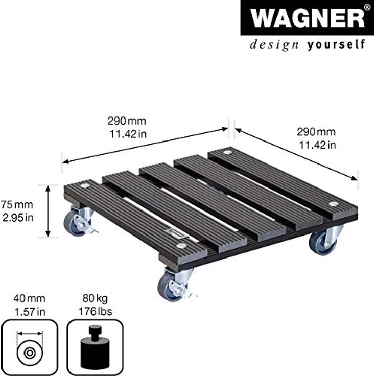 WAGNER Pflanzenroller WPC 29x29 cm I Pflanzenroller & Blumenroller für Außenbereich + Innenbereich, anthrazit I Kübelroller Wood Plastic Composite mit 2 Feststellern I Tragkraft 80kg ? 20052001 – Bild 3