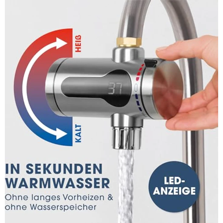 MAXXMEE Durchlauferhitzer 3000–3600 W | Elektrischer Edelstahl-Wasserhahn für sofort heißes Wasser bis 60° | Ideal für Garten, Werkstatt, Camping | IPX4 spritzwassergeschützt – Bild 3