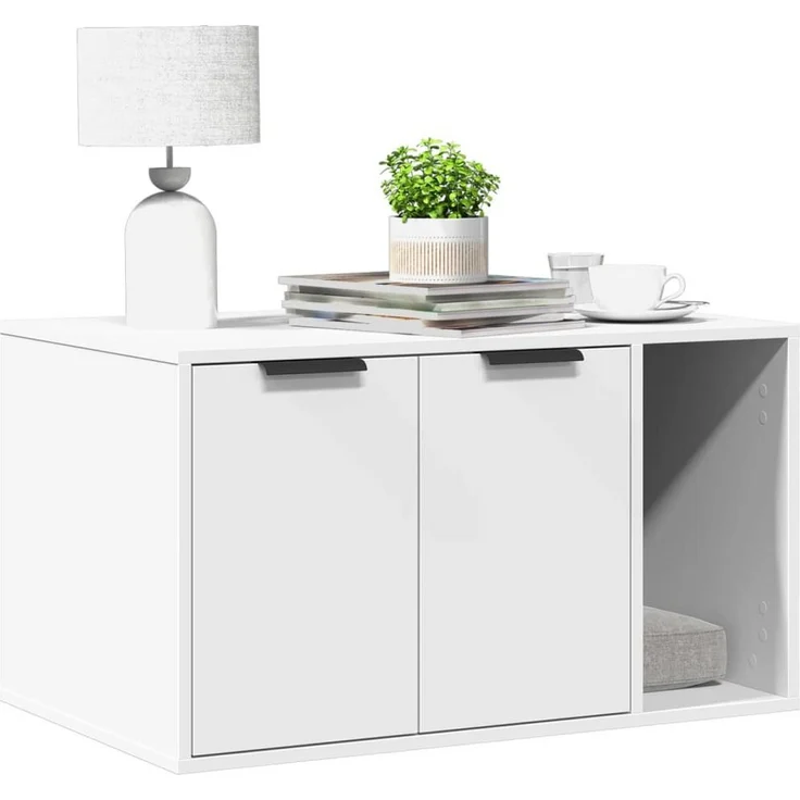 vidaXL Katzentoilette, Katzenklo Weiß 80x50x45 cm Holzwerkstoff, Verstecktes Design, Vielseitig einsetzbar, Individuell anpassbare Installation – Bild 1