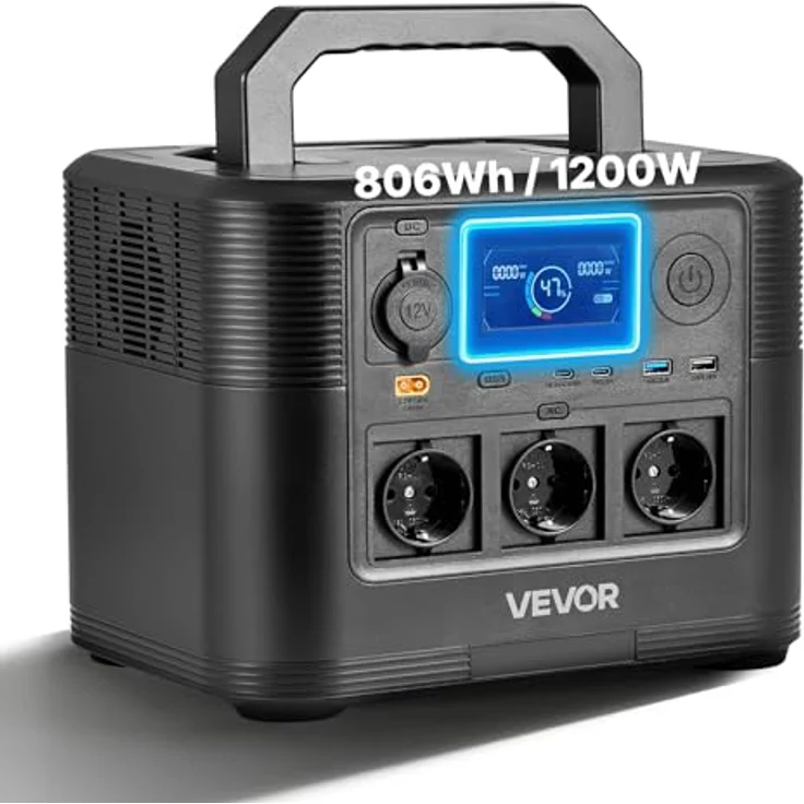 VEVOR Tragbare Powerstation M9, 1200W Solargenerator mit 806Wh LiFePO4-Akku und 9 Ausgängen für Camping und Notfälle – Bild 1