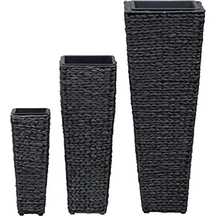 vidaXL Hochbeet 3-TLG. Pflanzkübel Blumenkübel Blumentopf Pflanzeinsatz Übertopf Pflanztopf Pflanzenkübel Pflanzentopf Wasserhyazinthe Stahl Schwarz – Bild 3