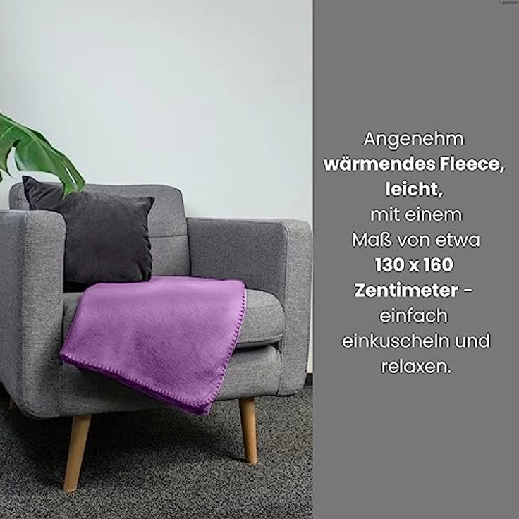 wometo 2er Set Polar Fleecedecke oekoTex 130x160 ca. 400g mit Anti-Pilling und Kettelrand lila violett – Bild 2