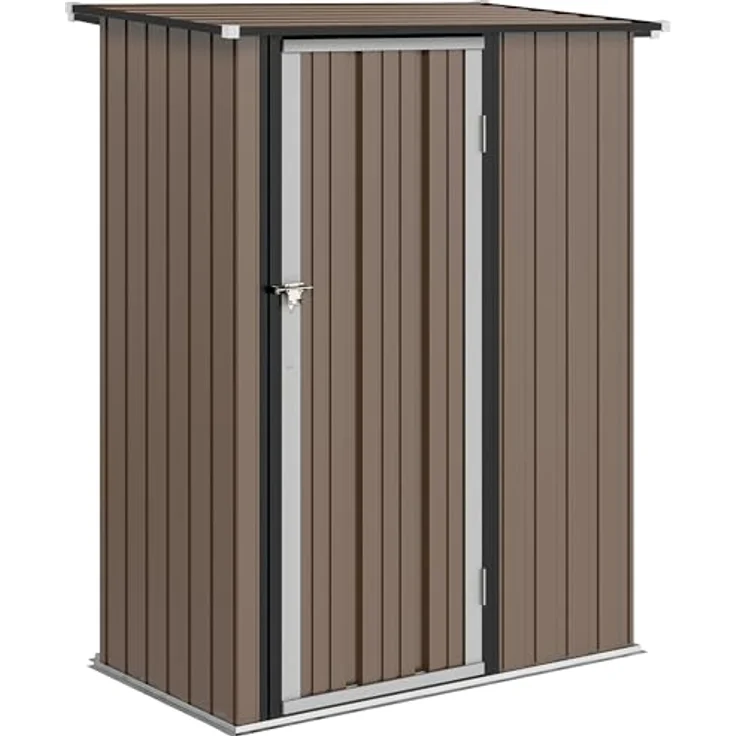 Outsunny Metall Gerätehaus 1,07 m² mit Pultdach, abschließbare Tür, wetterfest, braun, für Garten und Outdoor – Bild 1
