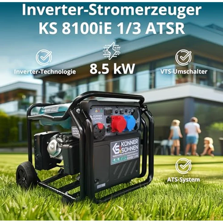 Könner & Söhnen Inverter-Stromerzeuger KS 8100iE 1/3 ATSR, max. Leistung 8,5 kW, einphasig und dreiphasig, mit ATS-Anschluss, elektrisch startend – Bild 2