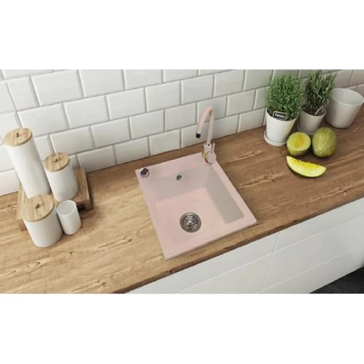 QLS Granitspüle Belmondo 46x44 cm, Einbauspüle mit 1 Becken, kratzfest und hitzebeständig, beige – Bild 3