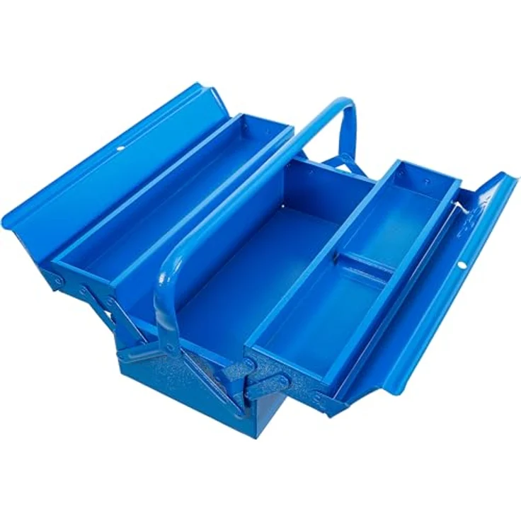 BGS TECHNIC Metall-Werkzeugkasten leer, 3 Fächer, hammerschlagblau, 420 x 200 x 150 mm, Stahlblech mit Vorhängeschlossbohrung – Bild 4