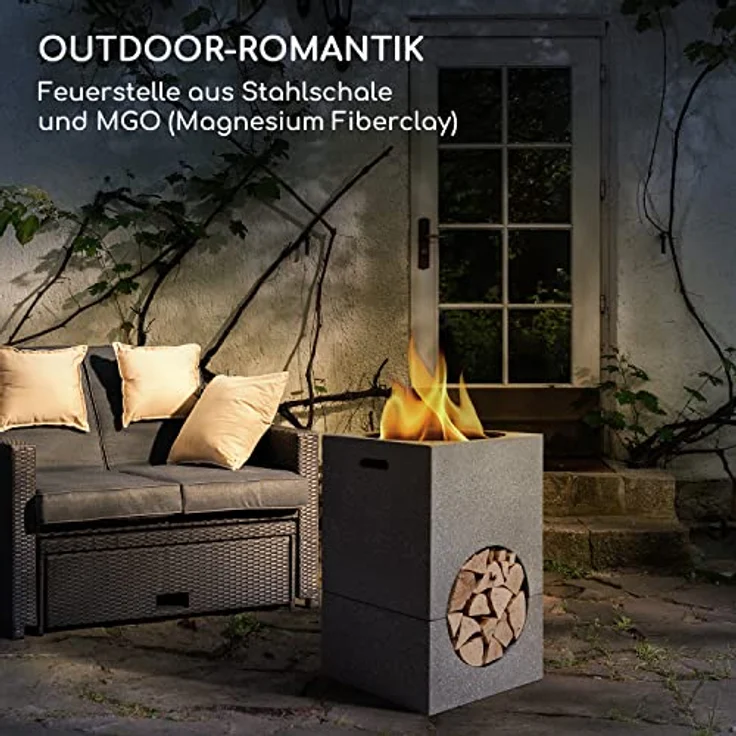 Blumfeldt Feuerschale, Tragbare Feuerstelle Outdoor mit Grillrost & Holzlagerfach, Sichere Stahlschale, 50 x 75 x 50 cm – Bild 3