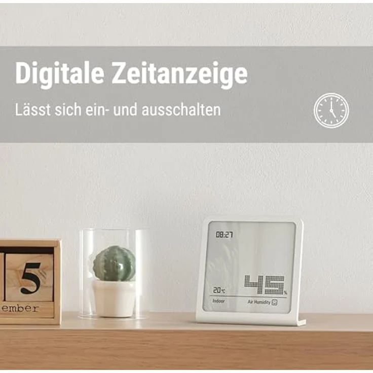 STADLER FORM 14869 Selina Hygrometer, digitales Innenmessgerät zur Überwachung von Temperatur (-10°C bis 50°C) und Luftfeuchtigkeit (25% bis 98%) mit komfortabler Smiley-Anzeige und integriertem Ständer – Bild 3