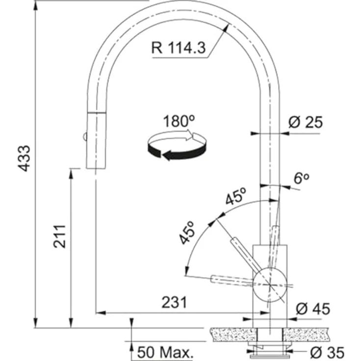 FRANKE Küchenarmatur mit Ausziehbrause, umstellbarer Wasserstrahl, 180° Schwenkbereich, schwarzer Gewebeschlauch – Bild 2