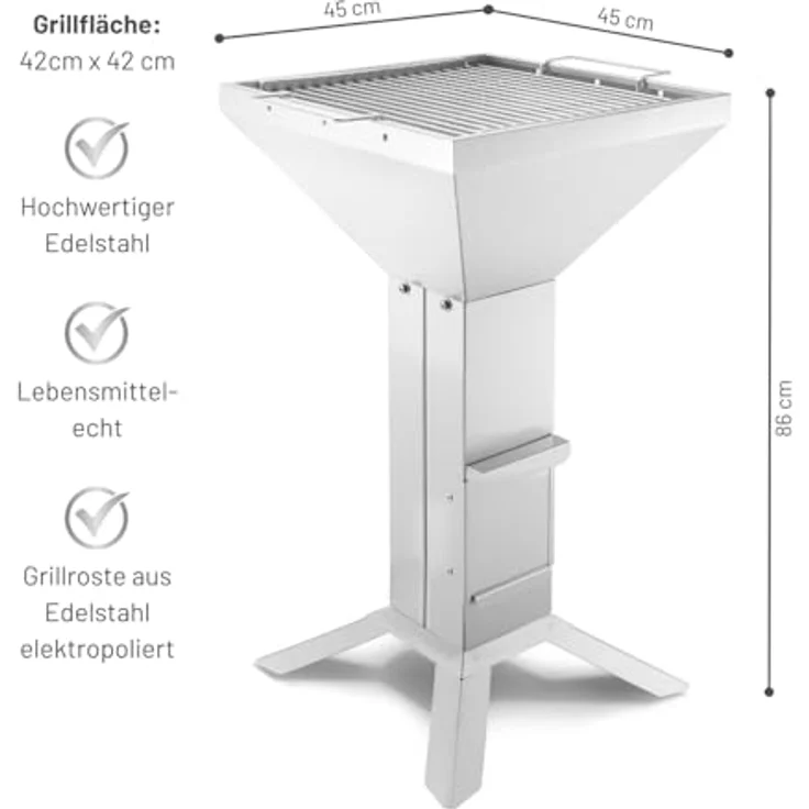 Thüros T3 Säulengrill (TKE4F42) Holzkohlegrill, für 4-5 Personen, Grillfläche 42 x 42 cm – Bild 4