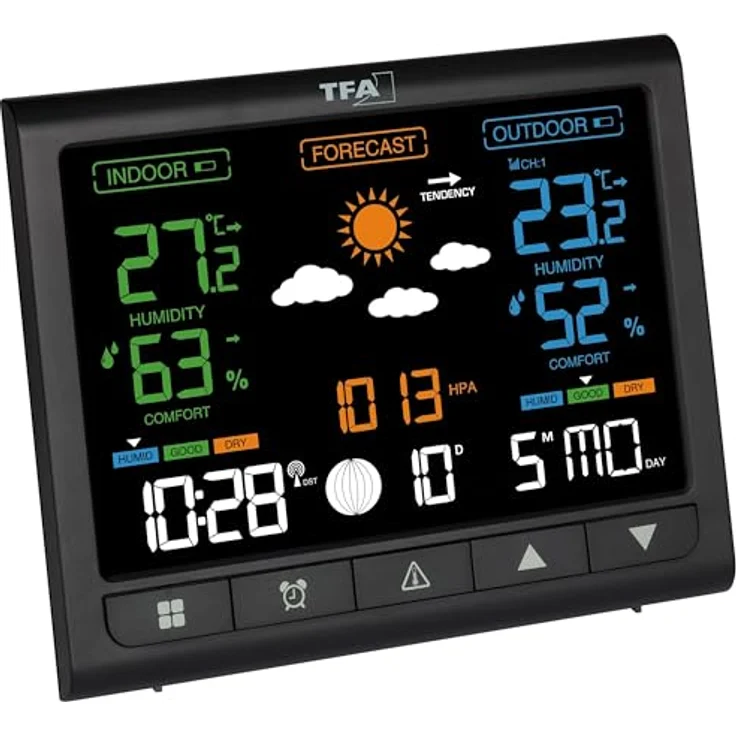 TFA Funkwetterstation, Wetterstation mit Temperatursensor und Hygrometer, Schwarz – Bild 2