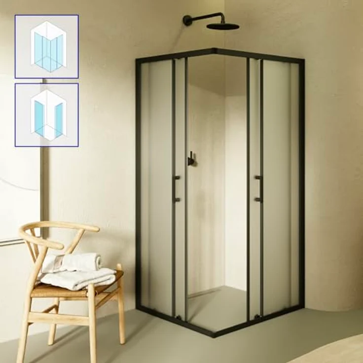 Moments of Glass Eckduschkabine DK79, 80x100 cm, Höhe 180 cm, 6mm satiniertes ESG Nano Glas, Schiebetüren mit EASY-Clean, hochwertiges Rollensystem – Bild 2