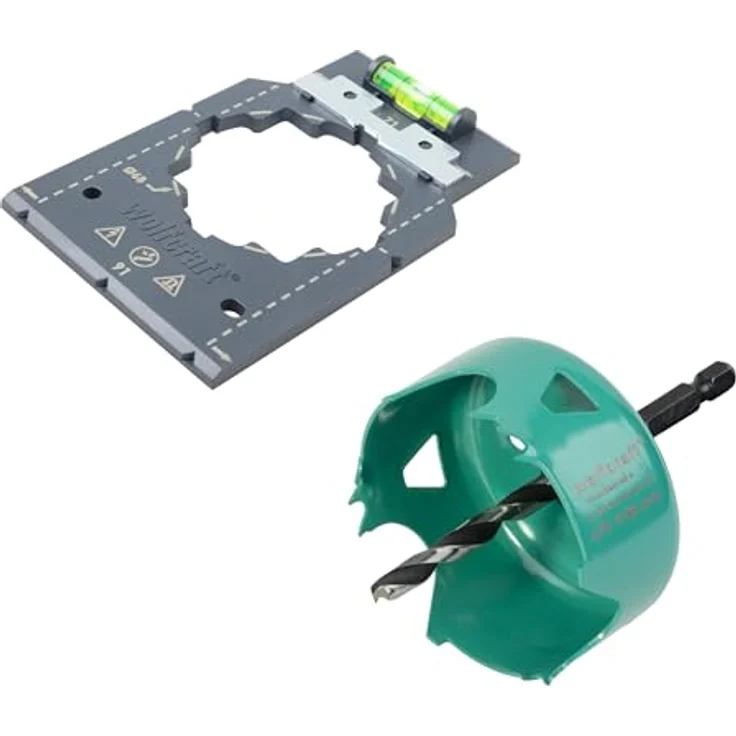 Wolfcraft 5901000 Lochsägen-Set, Carbonstahl, 68mm Durchmesser, inklusive Markier- und Ausrichtschablone für präzisen Trockenbau-Einbau – Bild 1