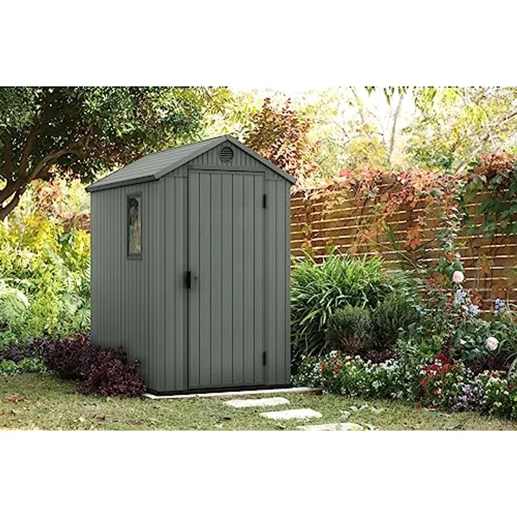 Keter Gartenhaus Darwin 4x6, Holzoptik, Salbeigrün, Wetterfest, UV-beständig, inkl. Belüftungslöcher – Bild 2