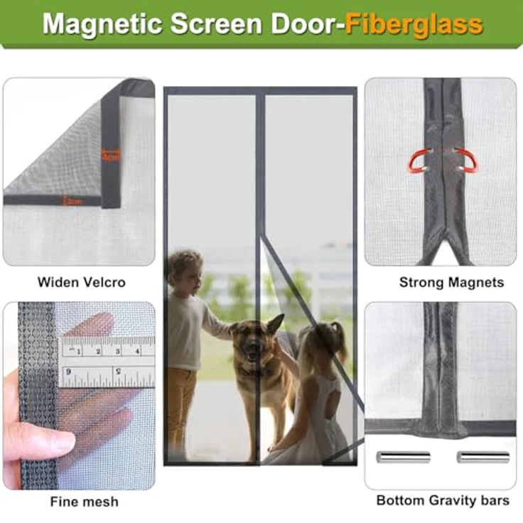 Risareyi Magnet Fliegengitter Balkontür 60x230cm, Grau, Verstärktes Fiberglas-Moskitonetz mit 34 starken Magneten, ohne Bohren – Bild 3