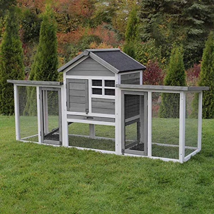 Miweba MyAnimal Hasenstall MH-31 | 188x62x95 cm - Kaninchenstall mit Freilaufgehege - Doppelstockhaus 2 Ebenen - Hasenkäfig - imprägniert - Kaninchenkäfig Winterfest - Indoor und Outdoor (Grau/Weiß)