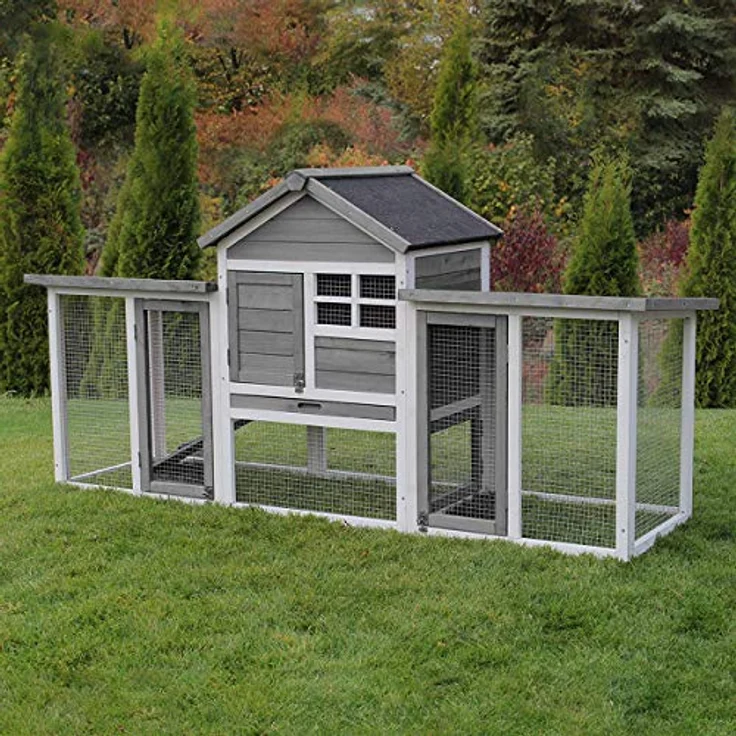 Miweba MyAnimal Hasenstall MH-31 | 188x62x95 cm - Kaninchenstall mit Freilaufgehege - Doppelstockhaus 2 Ebenen - Hasenkäfig - imprägniert - Kaninchenkäfig Winterfest - Indoor und Outdoor (Grau/Weiß) – Bild 1