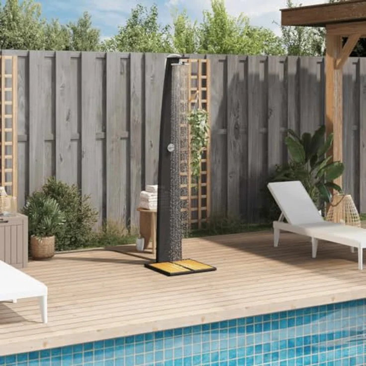 vidaXL Gartendusche aus Poly Rattan, stabil mit Akazienholz-Boden, schwarz – Bild 3