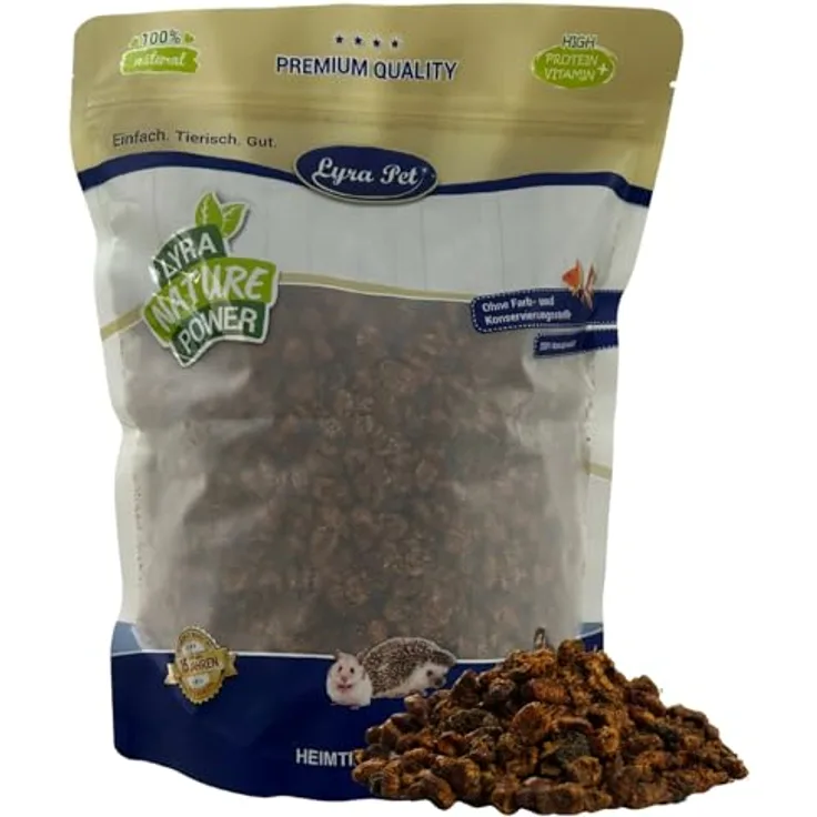 Lyra Pet® Seidenraupen 1 kg, getrocknet, reich an 70% Rohprotein, energiereich, für Vögel, Nager, Fische & Reptilien