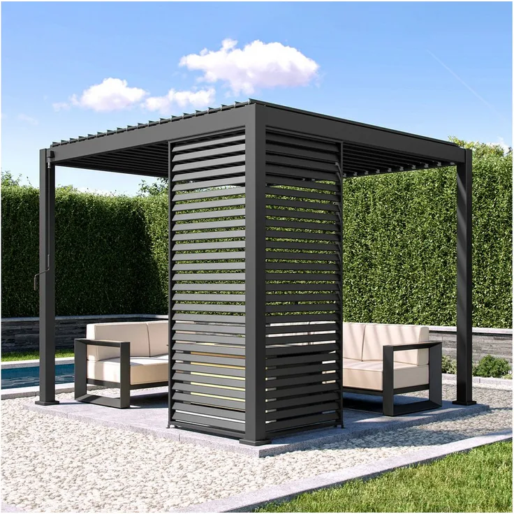 Mirador Pavillonseitenteil 1/3 Feste Lamellenwand, Aluminium Lamellenwand für Mirador 111DA Pergola, 236x93 cm, Anthrazit