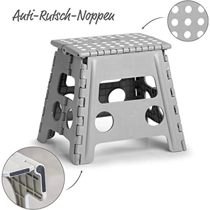 Zeller Klapphocker grau 37 x 32 x 30 cm, Klapphocker aus Kunststoff mit integriertem Tragegriff und rutschhemmender Oberseite – Bild 5