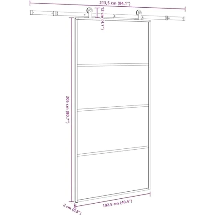 vidaXL Schiebetür mit Beschlag 102,5x205 cm, ESG-Glas und Aluminium, korrosionsbeständig, leise Montage – Bild 3