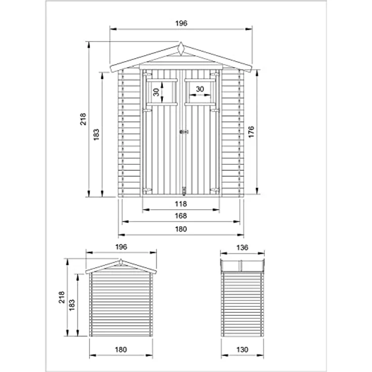 TIMBELA Holzhaus Gartenhaus M367+M367G - Imprägniertes Gartenschuppen Holz mit Wasserfestem Dach, B196xL136xH218 cm, 1.98 m2 - Fahrrad Schuppen – Bild 4