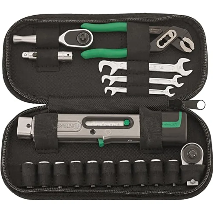STAHLWILLE Fahrrad Werkzeug-Set 18-tlg. | 1/4“ Drehmomentschlüssel 4-20 Nm, TORX, Innensechskant | in praktischer Rahmentasche, Qualitätswerkzeuge für kontrollierten Schraubanzug