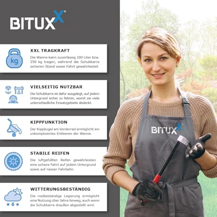 BITUXX® Schubkarre 100L, verzinkt mit Luftreifen und nadelgelagerter Achse, max. Zuladung 250kg – Bild 4