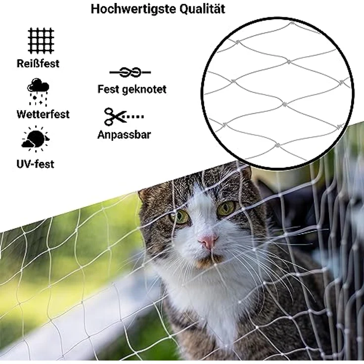 FinoPet Katzennetz für Balkon 4x3 Meter transparent inklusive Befestigungsmaterial, Katzenschutznetz Katzengitter Schutznetz Sicherheitsnetz Balkonnetz für Katzen, Katzennetz für Balkon ohne Bohren – Bild 4