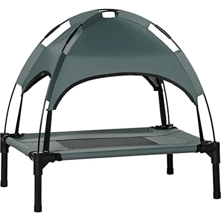 PawHut Haustierbett mit Baldachin, Erhöhtes Hundebett, Hundeliege Outdoor mit Dach, Atmungsaktiv, Taftstoff Grau 61 x 46 x 62 cm