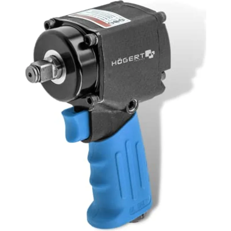 Högert Technik – Luftschlüssel ultra kurz 1/2" JUMBO-Laufwerk - Drehzahl 10 000 U/min - Betriebsdrehmoment bis 680 Nm - HT4R626, pneumatischer Schlagschrauber, vibrationsarm, nur 1,24 kg, Aluminium Verbundgehäuse