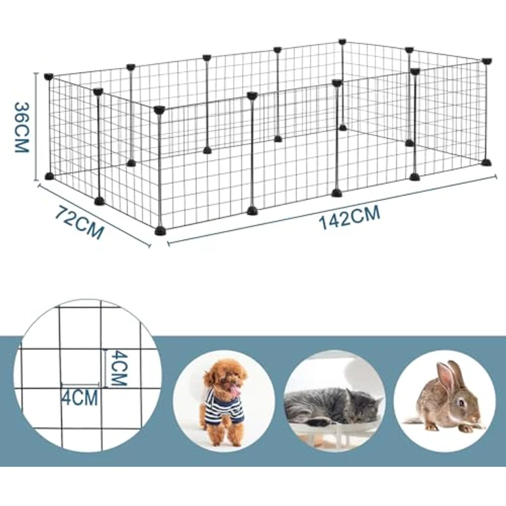 EUGAD Freigehege für Kaninchen 36cm hoch Indoor, Freilaufgehege Kaninchen draußen, Meerschweinchen gehege innen, Kleintiergehege Metallgitter, Gehege für Kleintiere DIY 142x36x72cm L – Bild 4