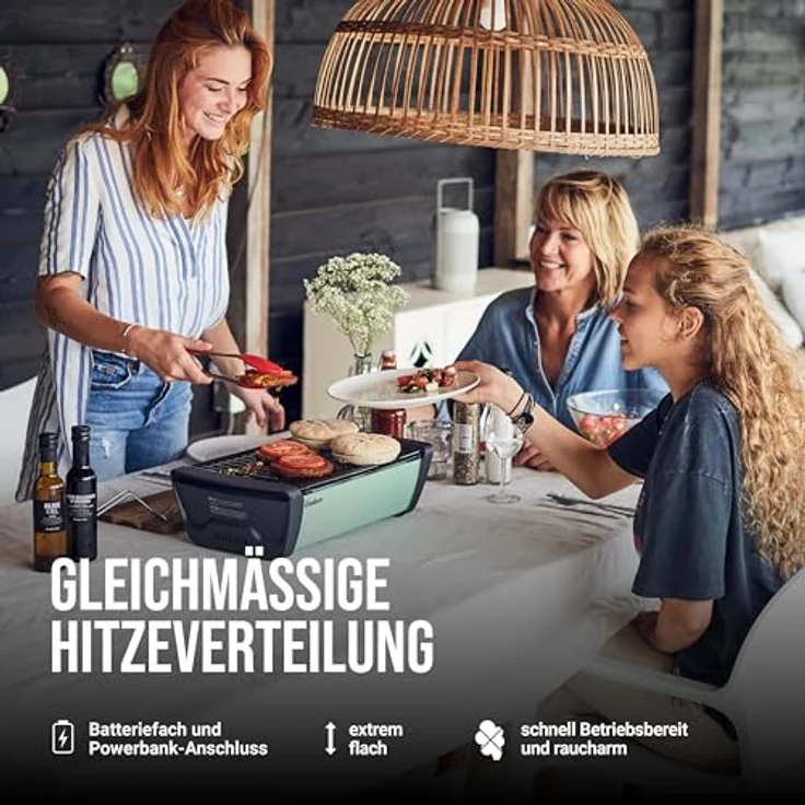 Enders 1360 Aurora raucharmer Tischgrill, kleiner mobiler Holzkohlegrill, Balkon-Grill, Picknick-Grill, Camping-Grill, Holzkohlegrill mit Belüftung, mint – Bild 3