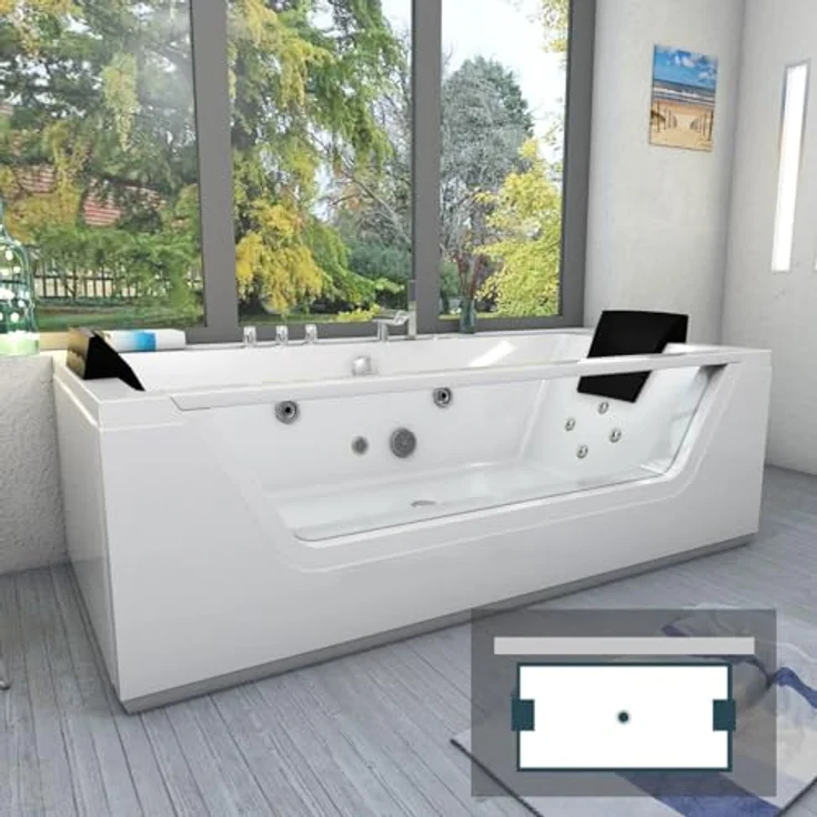 AcquaVapore Whirlpool Pool Badewanne W83-B, 180x90 cm, 2-Personen, 1100W Wassermassage, 100% Acryl, inkl. Armaturen und Frontschürzen – Bild 4