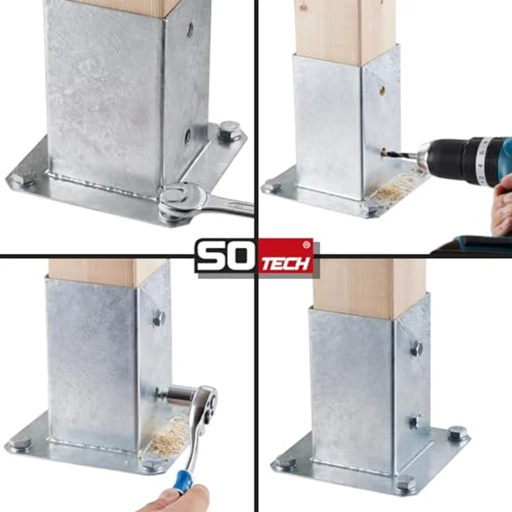 SO-TECH® Pfostenträger für Vierkantholz, feuerverzinkt, Höhe 152 mm, für Gartenpfosten 60 x 60 mm, inkl. Schrauben – Bild 6
