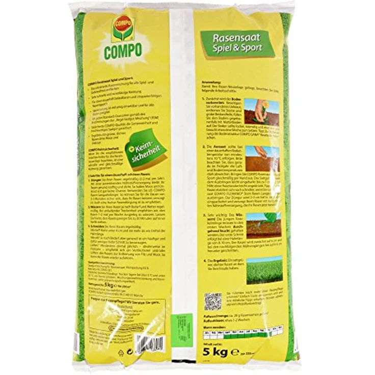 COMPO Rasensaat Spiel und Sport, Rasensamen, Universelle Rasenmischung, 5 kg, 250 m² – Bild 2