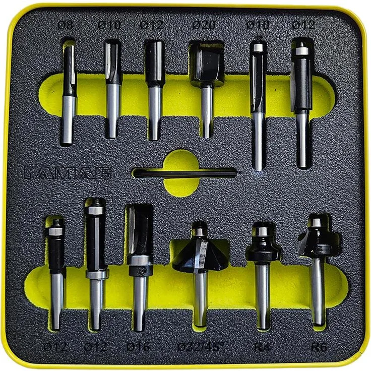 Magni HM Fräser-Satz Classic Line, 12-teilig, 8 mm Schaftdurchmesser, mit Kugellagern in Metallbox