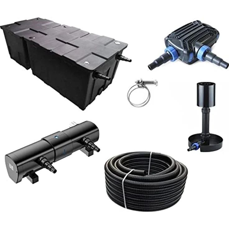 AquaOne Kammerfilter Set mit Teichpumpe und Wasserklärer I Filteranlage CBF-550 B für einen Teich bis 90.000 Liter I Komplettset mit UVC Klärer 110W Eco Pumpe 70 Watt Skimmer Teichschlauch Nr.81 – Bild 1