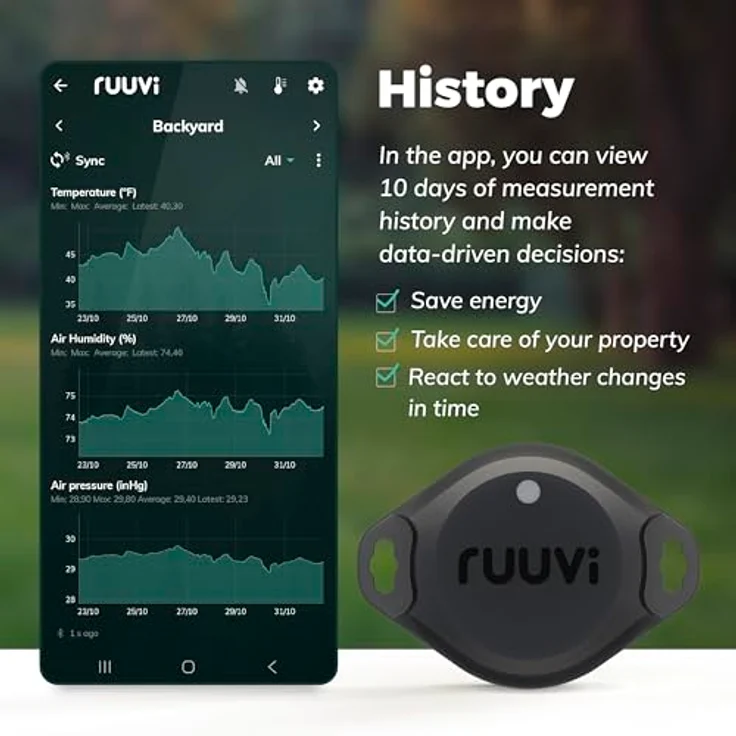 Ruuvi RuuviTag Pro RTPro 4-in-1 Umwelt Sensor, industrieller Bluetooth-Temperatur- und Feuchtigkeitssensor, IP67, Schwarz – Bild 4