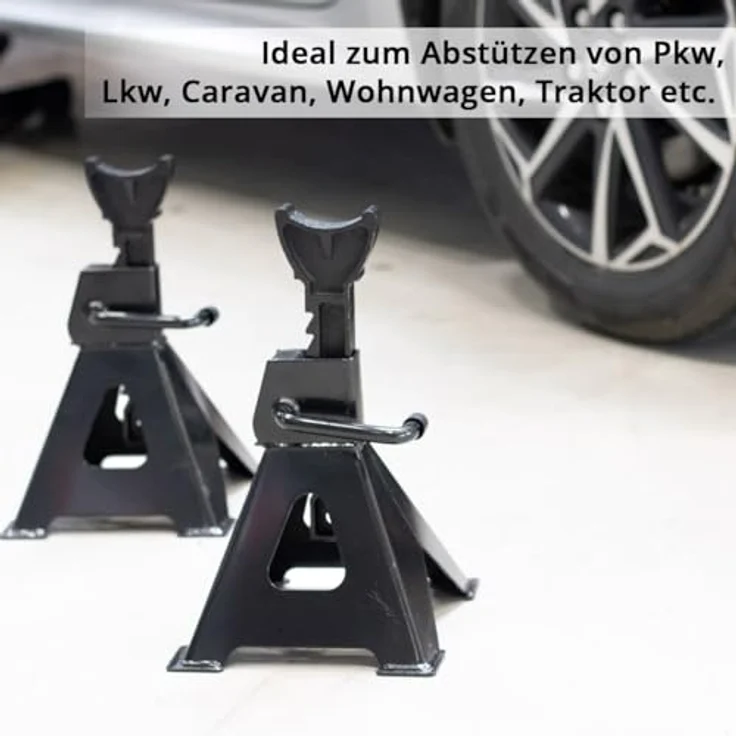 Stahlwerk JS-3 ST Set, Wagenheber Unterstellböcke mit 3 t Tragkraft, Höhe verstellbar 275 - 415 mm, schwarz – Bild 4