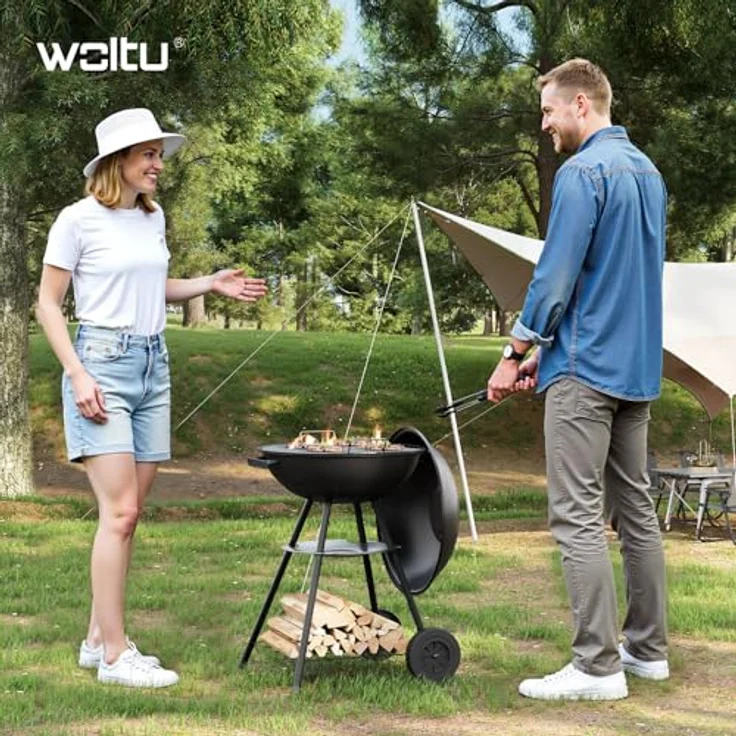 Holzkohlegrill mit Räder für Garten Camping, Schwarz, 41,5 cm – Bild 9